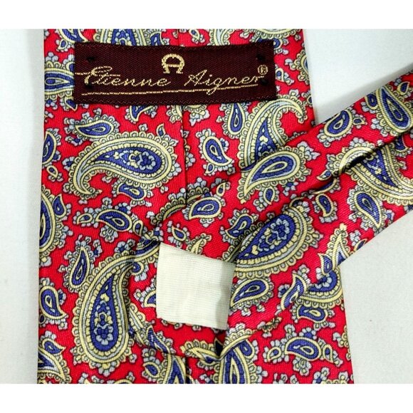 Etienne Aigner Red Paisley Silk Tie 56"x3.25" - Picture 3 of 6